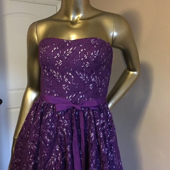 VERA WANG PRINCESS Strapless Purple Lace Mini Cocktail Dress - Picture 4 of 11